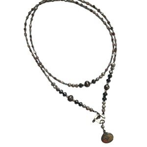 Silpada Necklace Pearl Hematite .925 Sterling Silver N1784 Toggle 34” retired